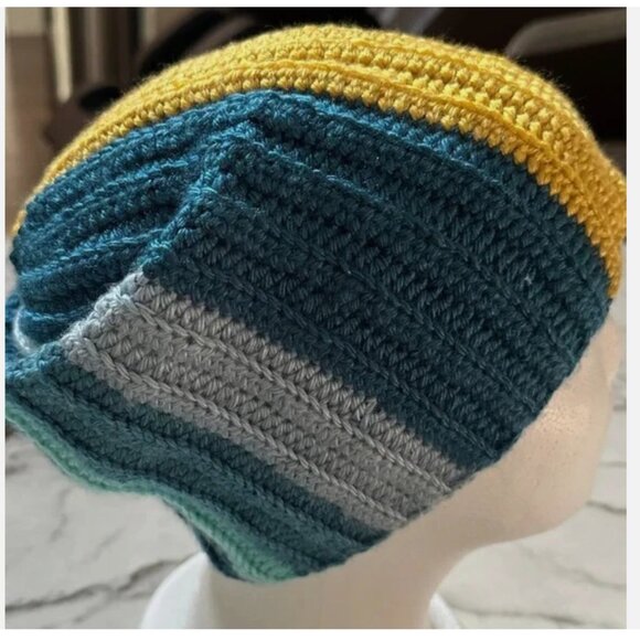 Knitted Hat Multi colored Handmade Crocheted Hat - Picture 6 of 9